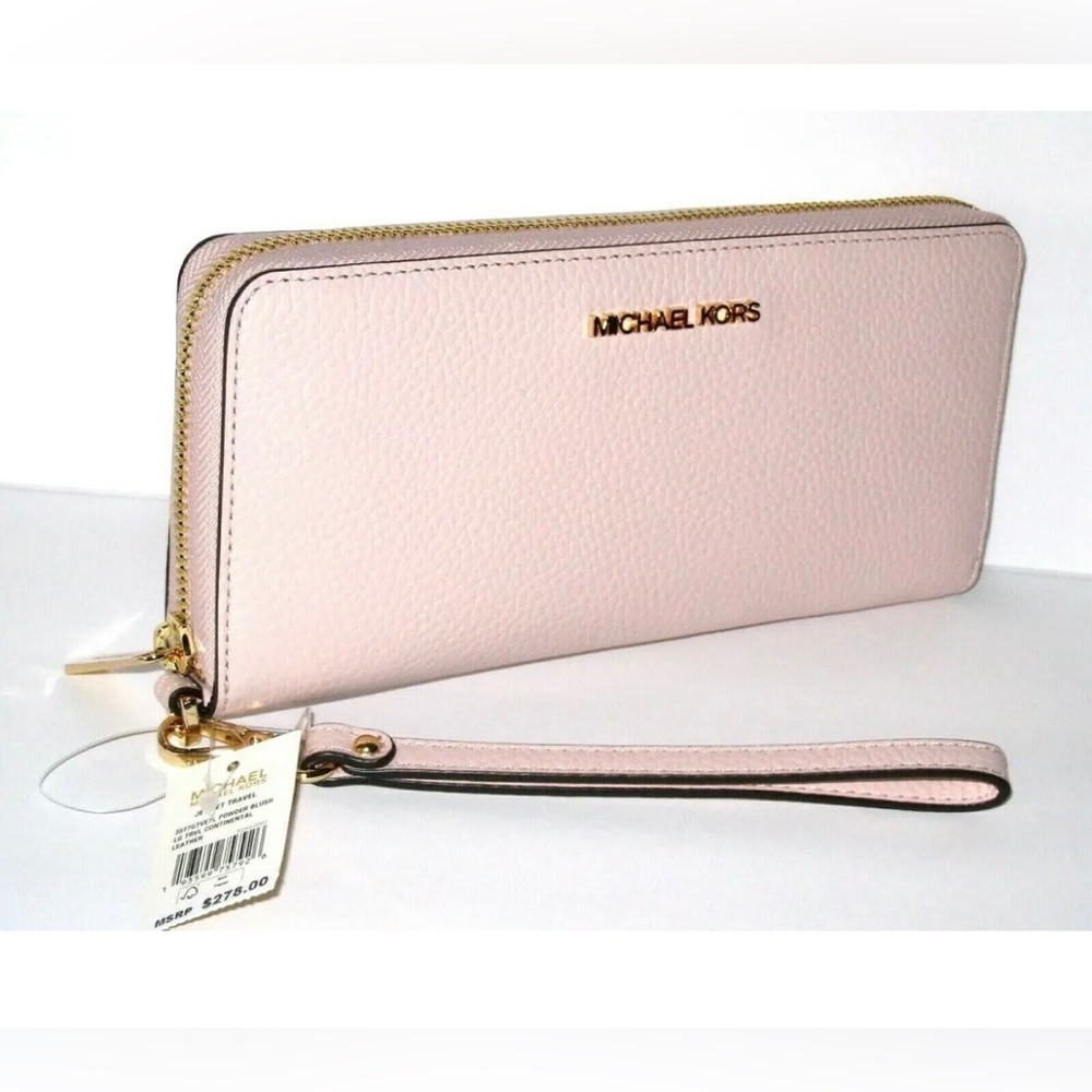 Michael Kors Women's Jet Set Travel Zip Around Continental Wallet Powder Blush
